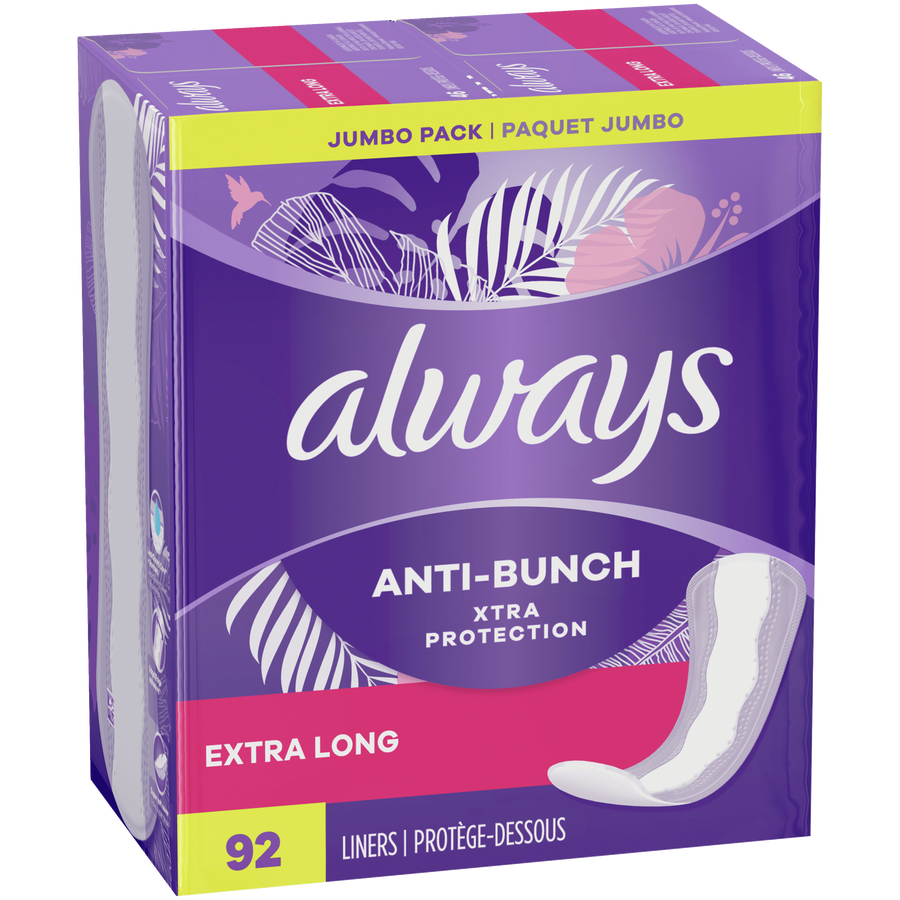 Always AntiBunch Xtra Protection Daily Liners Extra Long Unscented, 92